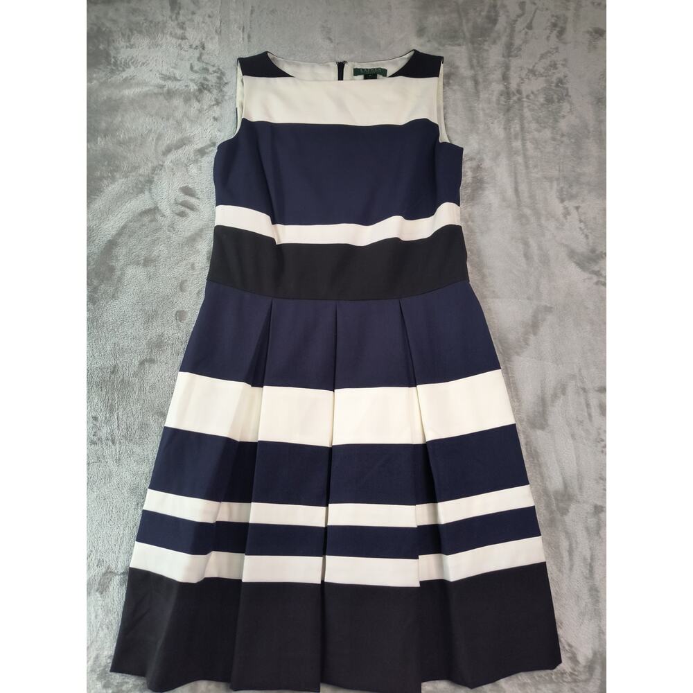 Ralph Lauren Dress - Navy/White/Black, Pleated Skirt, Size 10